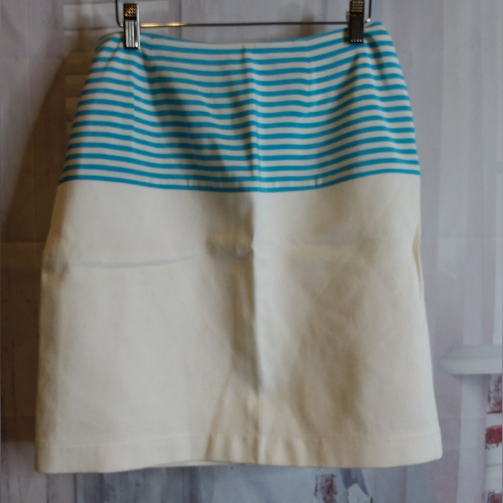 Thierry Mugler aqua white 100% silk striped skirt size 38